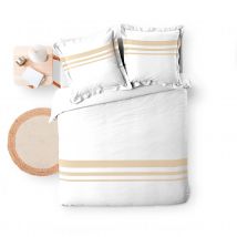 Parure de lit en coton finition lin - Blanc - Home Maison