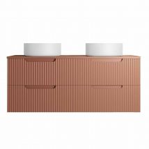 Meuble de salle de bain double vasque ronde avec façade ondulée et rangements intégrés - Terracotta - 120x46x63 cm - Bois - Home Maison