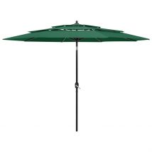 Parasol à 3 niveaux avec mât en aluminium 3 mètres - Vert - Aluminium - Home Maison