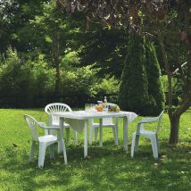 Salon de jardin en résine – Table ovale et 4 fauteuils - Blanc - 137x85x72 cm - Polypropylène - Home Maison