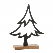 Décoration en forme de sapin en métal et bois - Noir - 22x22x12 cm - Métal - Home Maison