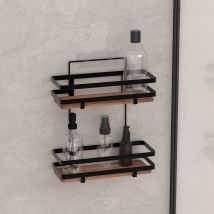 Serviteur de douche 2 niveaux en bois - Noir - Bois/Métal - Home Maison