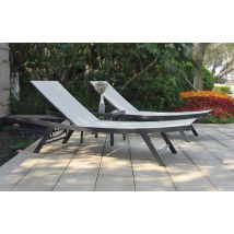 Lot de 2 Bains de Soleil et Table Basse - Gris anthracite - Polyester - Home Maison