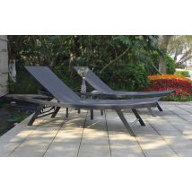 Lot de 2 Bains de Soleil et Table Basse - Gris anthracite - Polyester - Home Maison