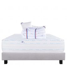 Ensemble literie mousse mémoire de forme 24 cm + sommier gris + oreillers + couette - Gris - 160x200 cm - Mousse - Home Maison