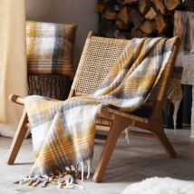 Plaid tartan Ecossais - Effet mohair - Jaune Ocre - 127x152 cm - Polyester - Home Maison
