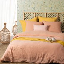 Parure de lit en double gaze de coton - Rose - Gaze de coton/Coton - Home Maison