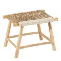 Tabouret en bois de teck et jonc de mer bicolore tressé - Naturel - 38x60x45 cm - Bois - Home Maison