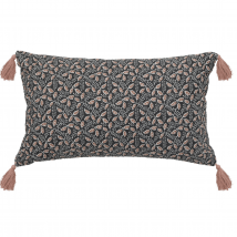 Coussin en coton à pompons - Gris - Coton - Home Maison