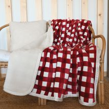 Jeté de canapé et lit motif vichy en polaire - Rouge - Polyester - Home Maison