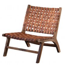 Fauteuil Lounge bois de noyer et cuir - Marron - Bois - Home Maison