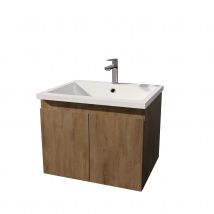 Meuble salle de bain à suspendre en bois avec vasque encastrée - Beige - Home Maison