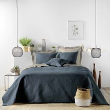 Couvre-lit matelassé en microfibre - Bleu - Microfibre - Home Maison