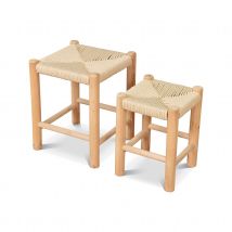 Set de 2 tabourets - Naturel - Bois - Home Maison