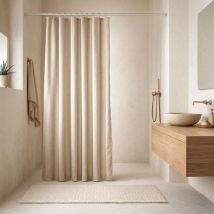 Rideau de douche - Effet lin crochets transparents - Lin - 180x180 cm - Polyester - Home Maison