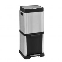 Poubelle tri sélectif en métal 20L+14L - Gris - 78x30.5x29 cm - Métal/Polypropylène - Home Maison