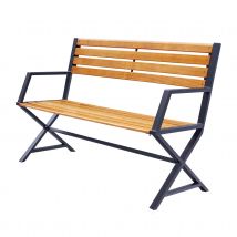 Banc en acier de couleur noir et pin couleur teck - Noir - 131x54 cm - Métal - Home Maison