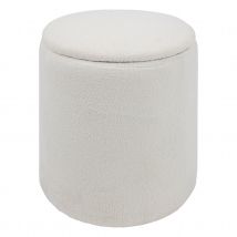 Pouf coffre bouclette - Blanc - 35x35x37 cm - Bois/Polyester - Home Maison