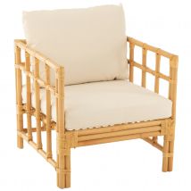 Fauteuil en rotin avec coussins - Naturel - 73x67x64 cm - Coton/Lin/Polyester/Rotin - Home Maison
