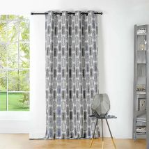Rideau tamisant motifs rétro - Bleu - Polyester - Home Maison
