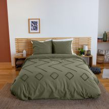 Parure de lit coton tuftée géométrique - Vert - Coton - Home Maison