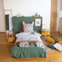 Parure de lit enfant forêt animaux - Vert - 140x200 cm - Polyester - Home Maison