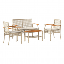 Salon de jardin extérieur 4 pièces en résine tressée - Beige - Résine - Home Maison