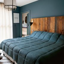 Jeté de lit - Effet Froissé - Bleu - Polyester - Home Maison