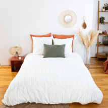 Parure de lit 3 pièces en coton tufté - Blanc - Coton - Home Maison