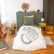 Parure de lit enfant tigre tufté réversible - Blanc - 140x200 cm - Coton - Home Maison