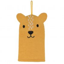 Gant de toilette marionnette léopard - Jaune moutarde - 14.5x21.5 cm - Polyester - Home Maison