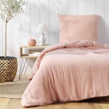 Parure de lit en gaze de coton - Rose - Gaze de coton/Coton - Home Maison