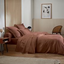 Drap satin de coton rayures ton sur ton - Marron Foncé - 180x290 cm - Satin de coton - Home Maison