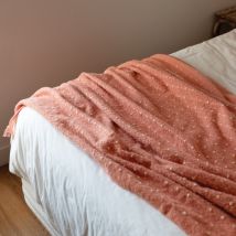 Chemin de lit / Étole aspect mohair à pois - Terracotta - 75x190 cm - Polyester - Home Maison