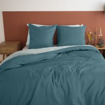 Parure de lit réversible gaufrée 2 personnes - Bleu - Home Maison