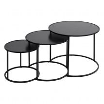 Lot de 3 tables basses gigognes rondes design industriel - Noir - 54x45 cm - Bois/Métal - Home Maison