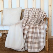 Jeté de canapé et lit motif vichy en polaire - Beige - Polyester - Home Maison