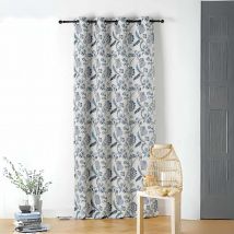 Rideau tamisant vintage floral - Bleu - Polyester - Home Maison