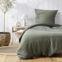 Parure de lit en gaze de coton - Kaki - Gaze de coton/Coton - Home Maison