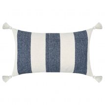 Coussin à bandes bleues à pompons - Bleu - 30x50 cm - Coton/Polyester - Home Maison