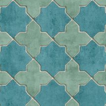 Papier peint imprimé Azulejos - Turquoise - Papier - Home Maison