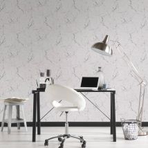 Papier peint marbre lisse - Blanc - Papier - Home Maison