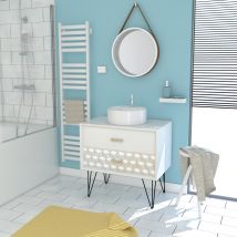 Pack scandinave avec meuble vasque ronde et miroir barbier - Blanc - Bois - Home Maison