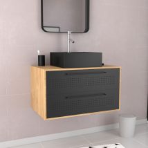 Set meuble de salle de bains avec vasque carrée - Noir - Bois - Home Maison