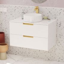 Pack meuble de salle de bains avec poignées or et vasque ronde - Blanc - Bois - Home Maison