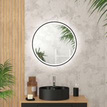 Miroir rond à leds - Noir - Verre - Home Maison