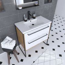 Pack meuble à tiroirs avec vasque en résine - Blanc - Aluminium/Résine/Bois - Home Maison
