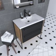Pack meuble à tiroirs avec vasque en résine - Noir - Aluminium/Résine/Bois - Home Maison