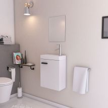 Lave main avec miroir - Blanc - Aluminium/Céramique/Bois - Home Maison