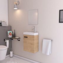 Lave main avec miroir - Naturel - Aluminium/Céramique/Bois - Home Maison